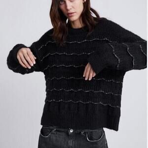 Zara black knit ruffle sweater, with metallic thread detailing